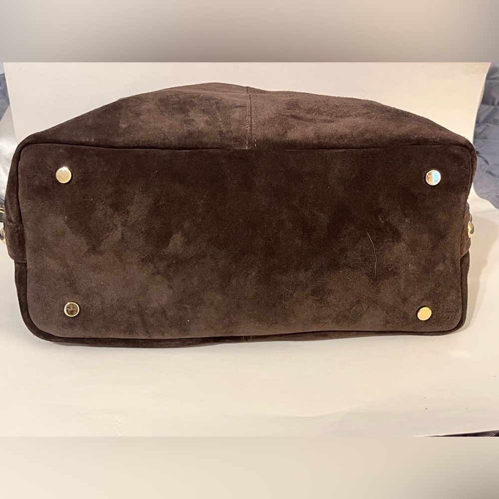 Claudia Firenze Hobo Shoulder Bag Chocolate Brown Suede Studs - Picture 4 of 16